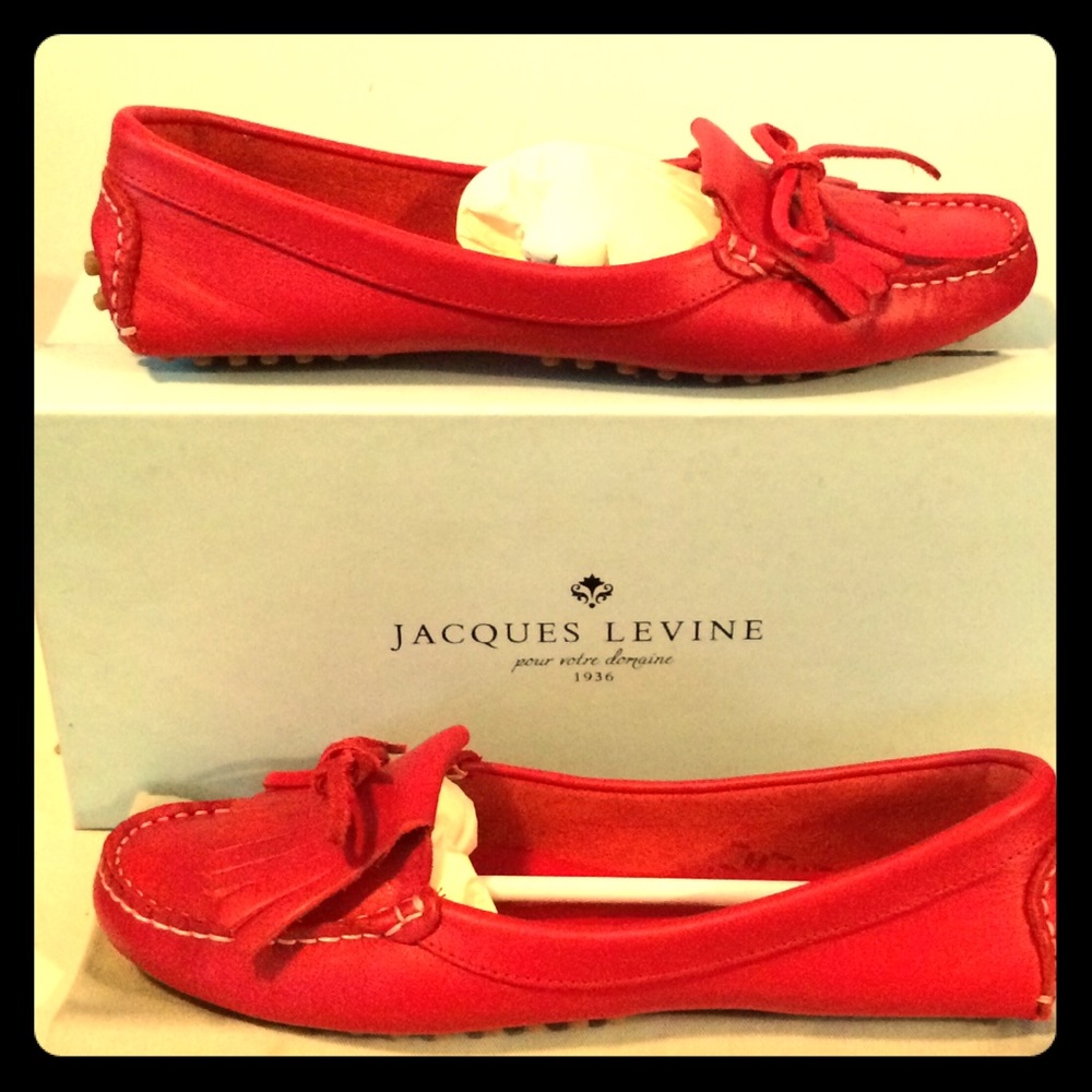 Jacques Levine red leather driving moccasins